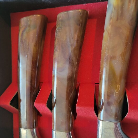 Regent Sheffield English Stainless Carving Set With Horn-Like Handles In Origina - Picture 2 of 6